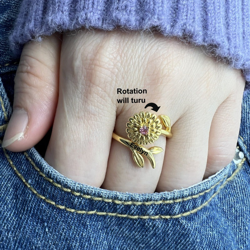Personalized Birth Flower Fidget Spinner Ring: Anxiety Jewelry, Valentine's Day Gift, Mother's Day Gifts