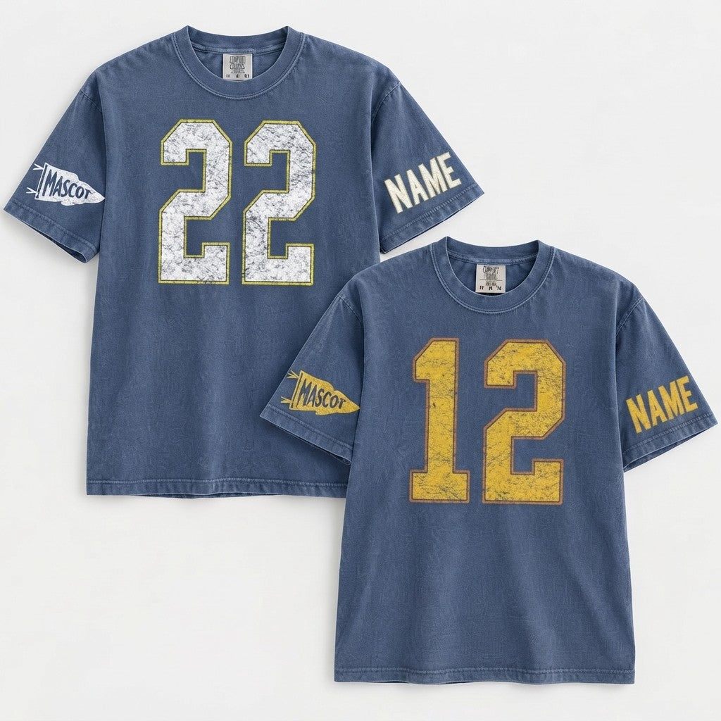 Custom Spirit Shirt, Personalized Team Tee, Custom Initial Shirt with Number & Sleeve Print, Game Day Shirt