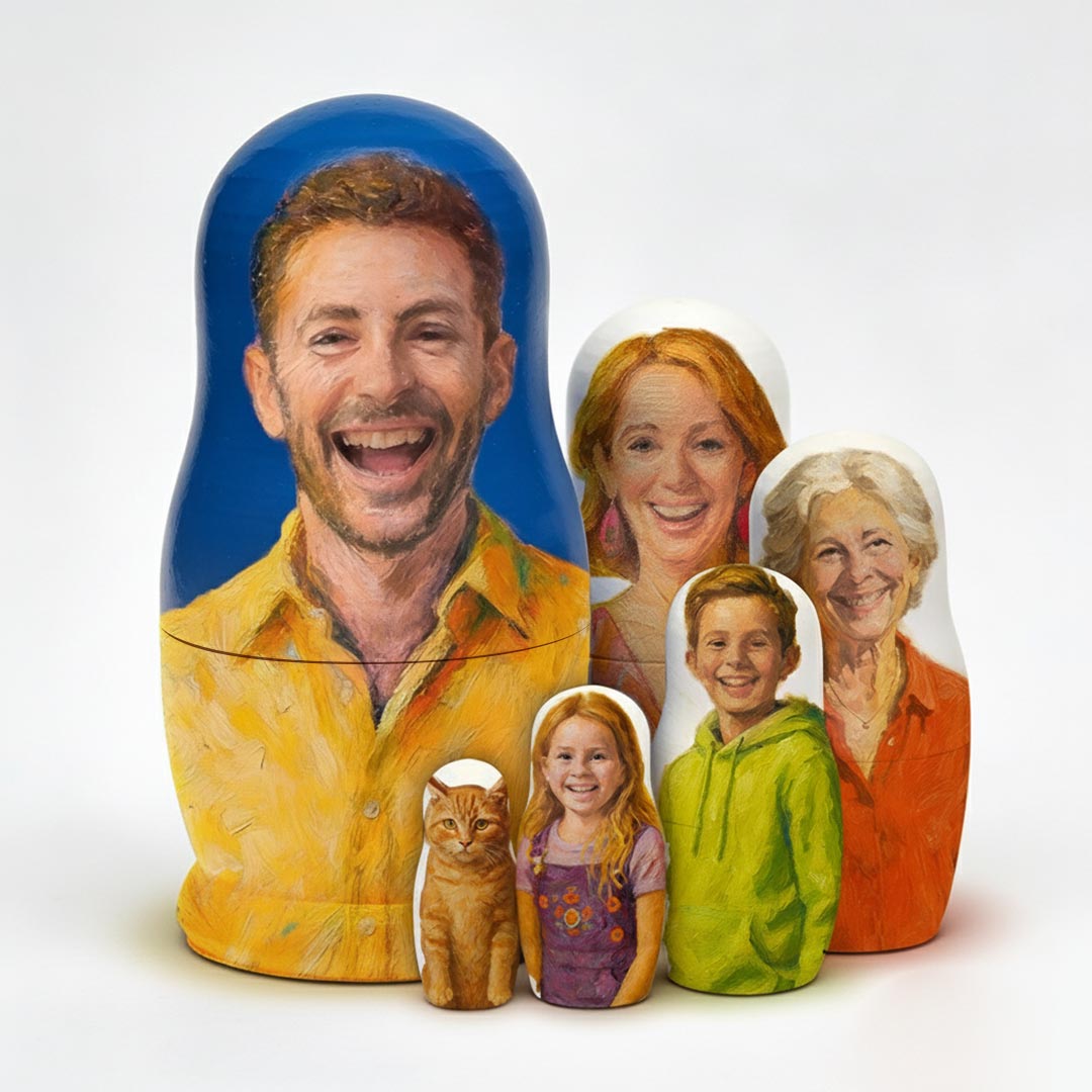Personalized Portrait Nesting Doll Custom Photo Oil Painting Style Gift for Dad Family Matryoshka Doll Christmas Gift