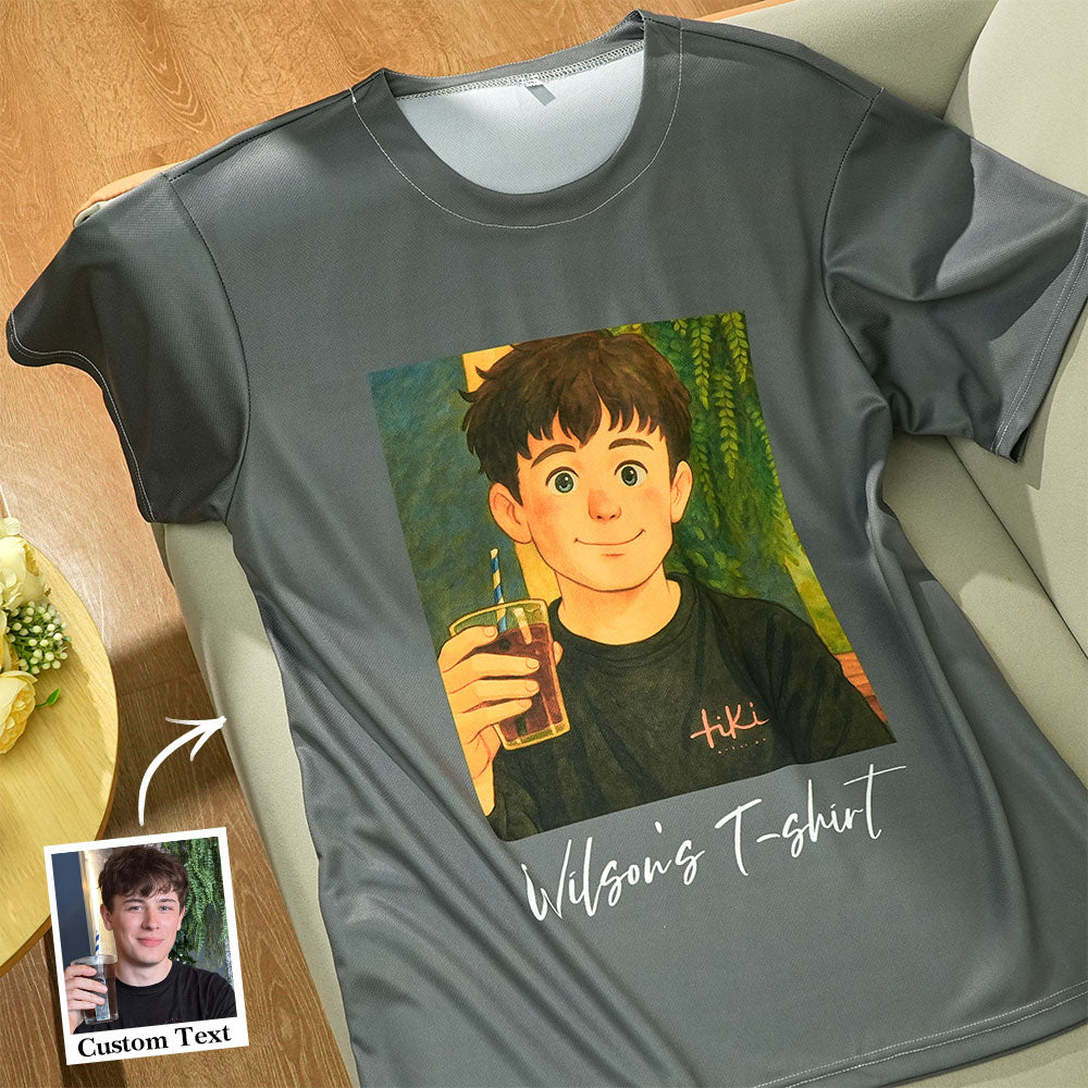 Custom Cartoon Style Photo T-Shirt Personalized Anime Portrait Tshirt with Custom Text Gift for Dad