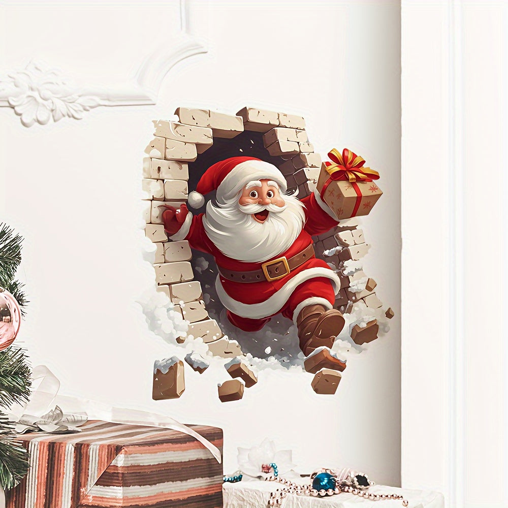 3D Christmas Wall Stickers Santa Claus Removable Stickers Holiday Wallpaper Home Decor