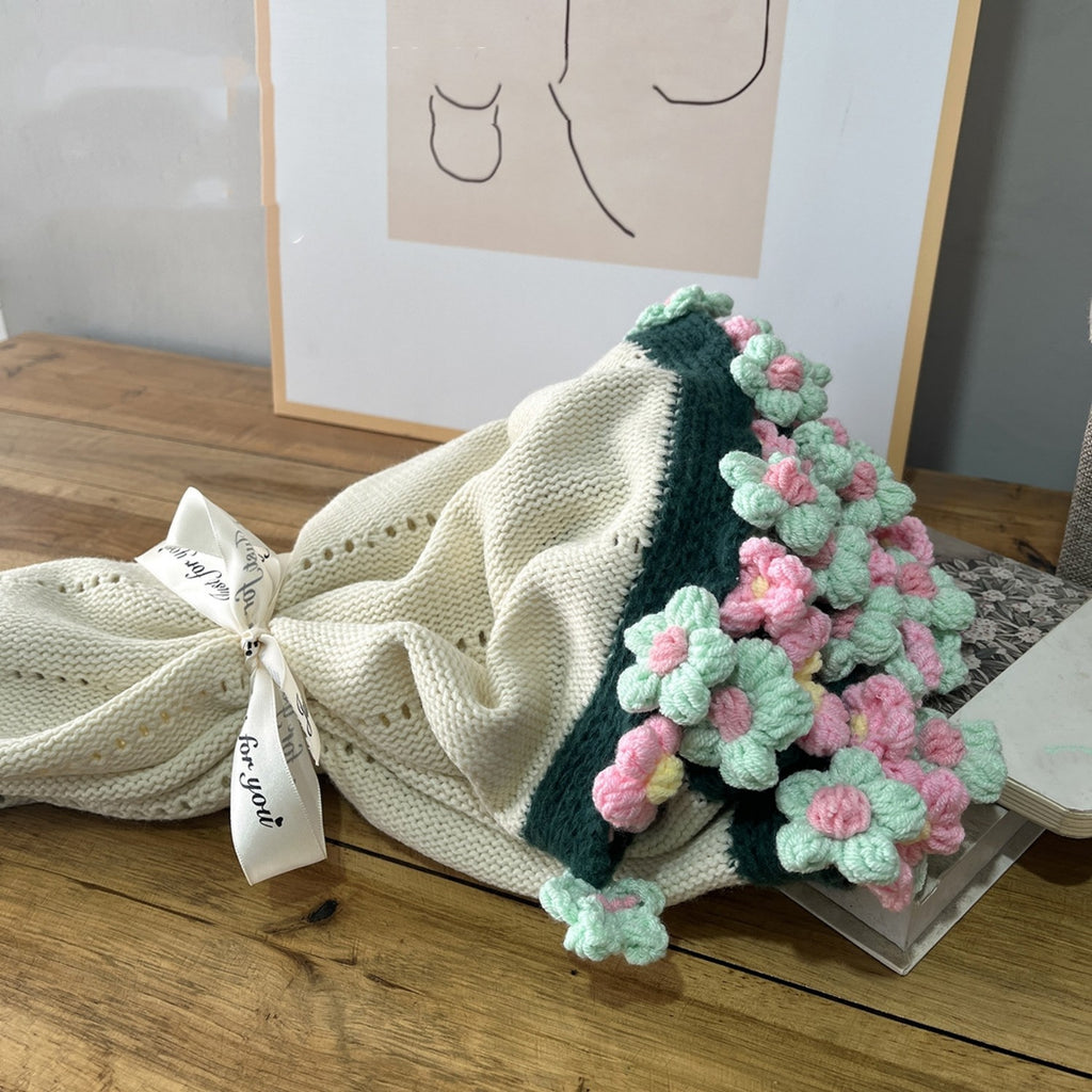 Hand-Knitted Daisy Blanket Bouquet Blanket Ready-Made Hand-Woven Flower Blanket Gift For Mother And Girlfriend
