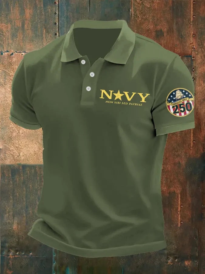 Man's Vintage America's Navy 250th Anniversary Non Sibi Sed Patriae Printed Polo Shirt