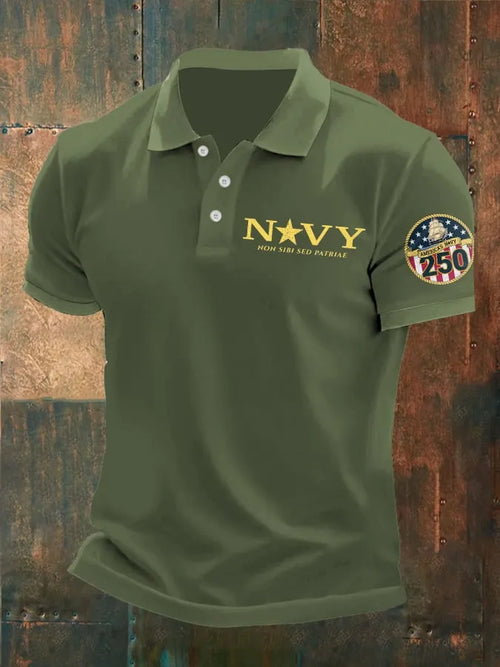 Man's Vintage America's Navy 250th Anniversary Non Sibi Sed Patriae Printed Polo Shirt
