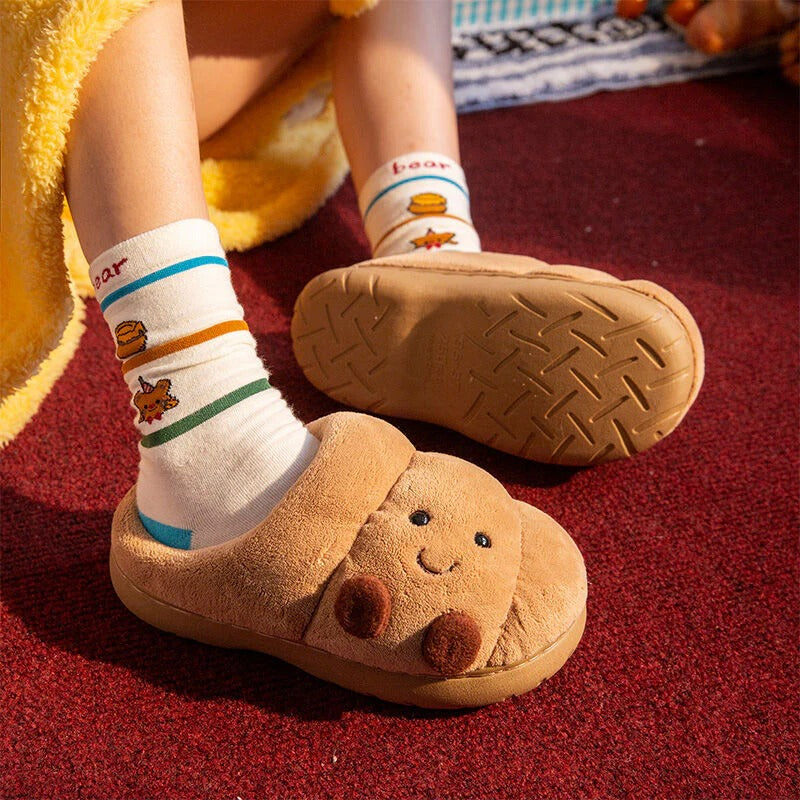 Plush Soft Croissant Slippers Comfortable and Non-Slip Indoor Home Shoes