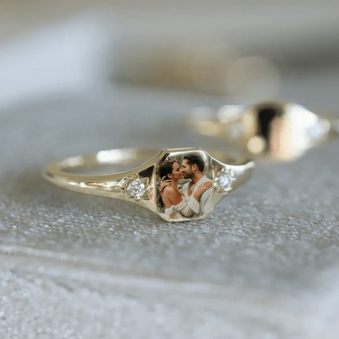 Personalized Birthstone Photo Ring 2 Photo Colors Custom Jewelry Perfect Gift for Her Anniversary Gift Mother's Day Gift