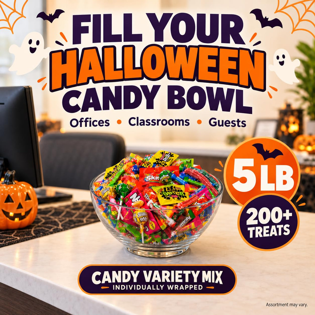 Bulk Candy Variety Pack 5 LB Halloween Individually Wrapped Pinata Mix