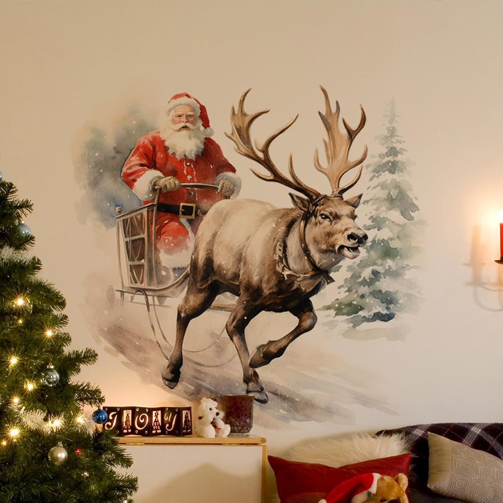 3D Christmas Wall Stickers Santa Claus Removable Stickers Holiday Wallpaper Home Decor
