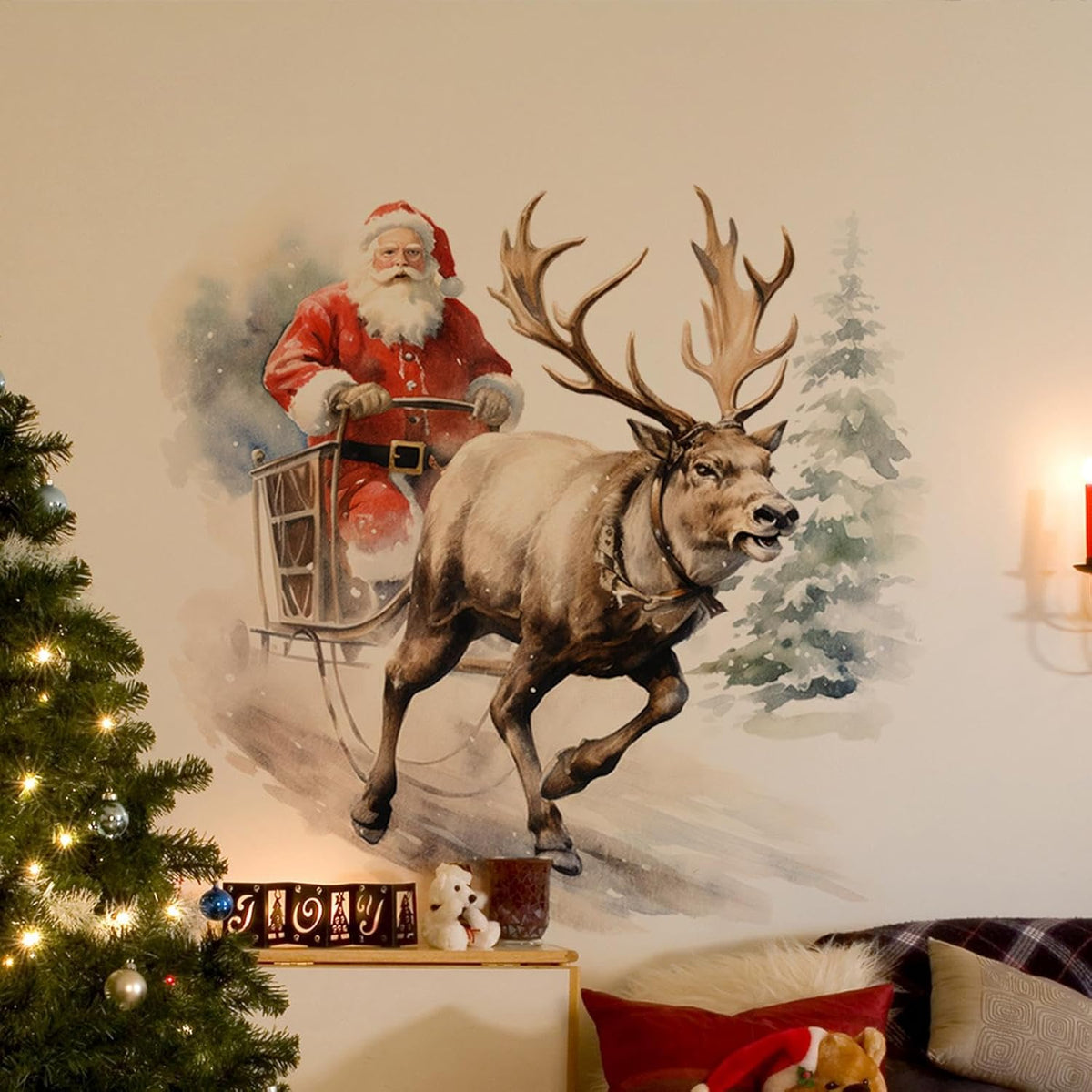 3D Christmas Wall Stickers Santa Claus Removable Stickers Holiday Wallpaper Home Decor
