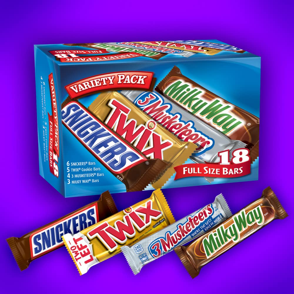 SNICKERS, TWIX, 3 MUSKETEERS, MILKY WAY Full Size Back to School Chocolate Bar Variety Pack, 18 ct B