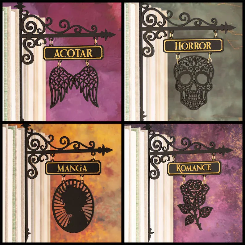 Handcrafted Bookshelf Dividers Tavern Bookshelf Signs, Home Library Decor Book Gift Library Organizers Gift for Readers