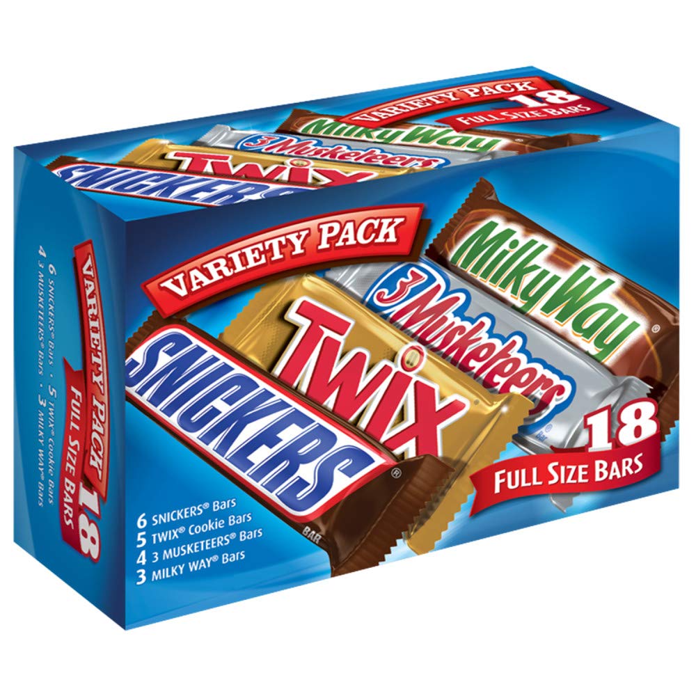 SNICKERS, TWIX, 3 MUSKETEERS, MILKY WAY Full Size Back to School Chocolate Bar Variety Pack, 18 ct B