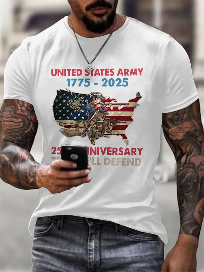 Men's Retro United States Army 1775 - 2025 250th Anniversary This We'll Defend Print T-Shirt