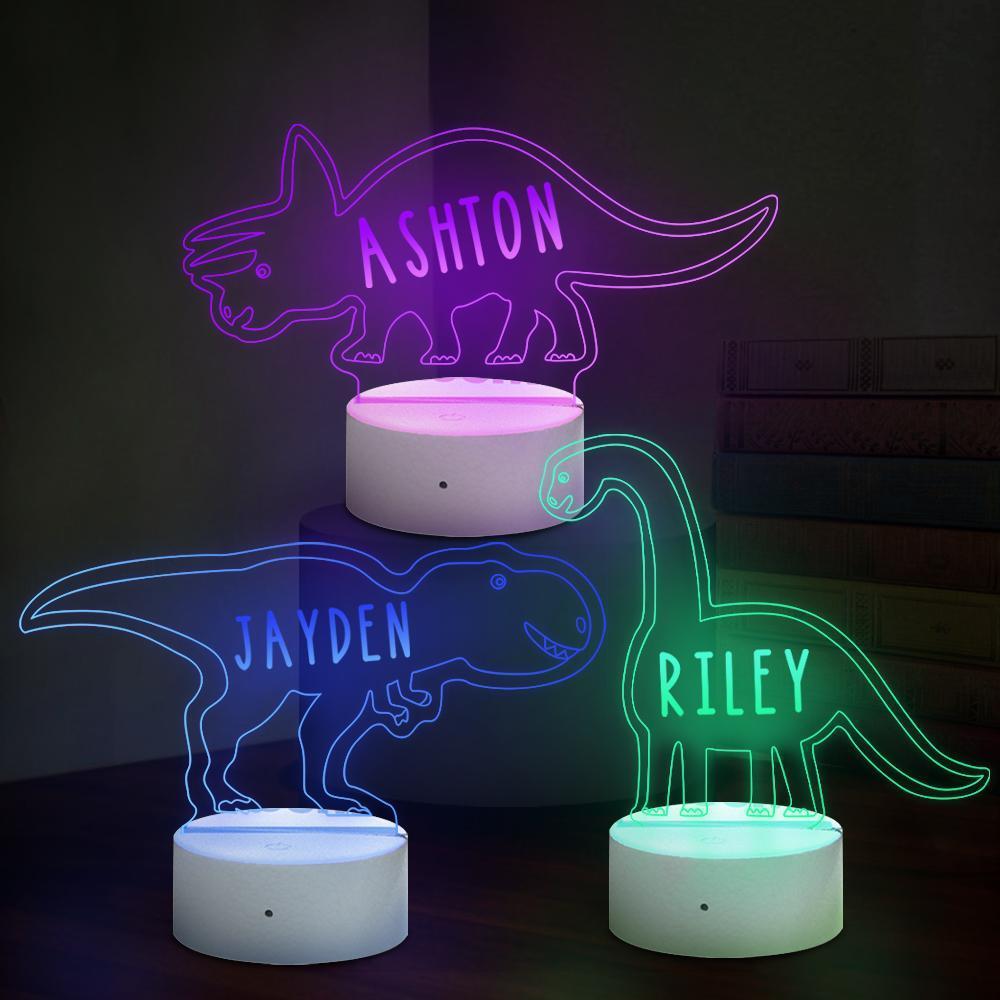 Personalized Triceratops Dinosaur Lamp With Custom Name Night Light Kid's Bedroom Decor Children's Night Light