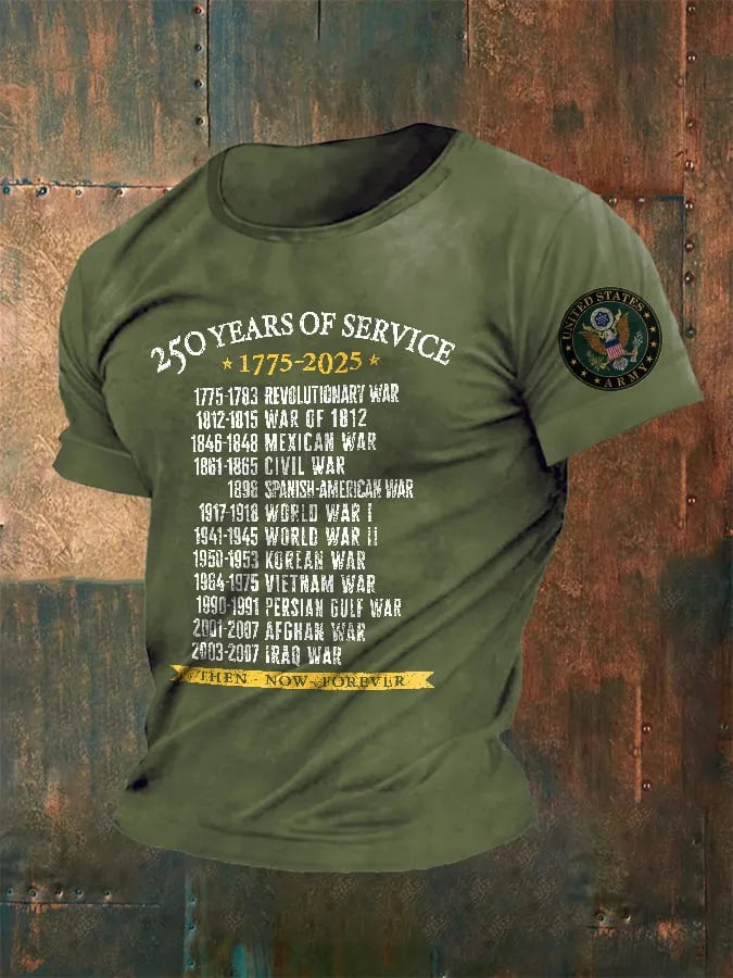 Men's United States Army 250 Years Of Service 1775-2025 Then - Now - Forever Print T-Shirt