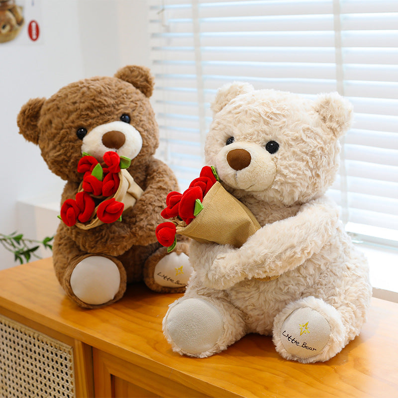 Romantic Teddy Bear Hugging Roses Bouquet – New Style Rose Bear Plush Toy