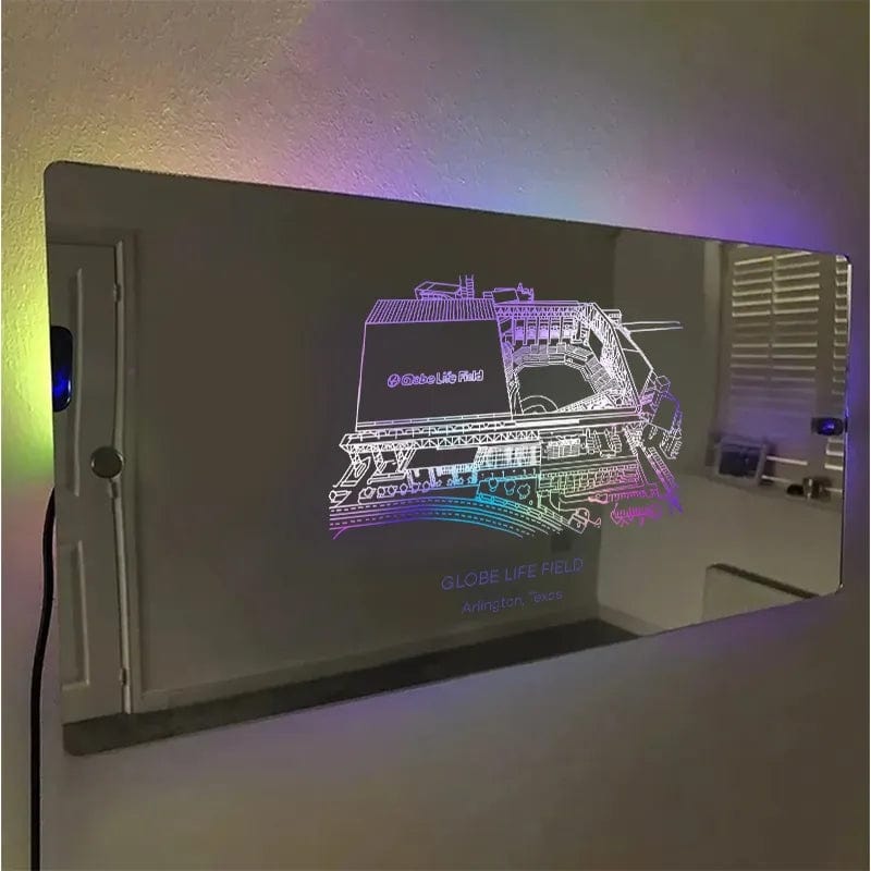 Globe Life Field Mirror Light Custom Your Slogan Text Personalized Gift for Sport Lover