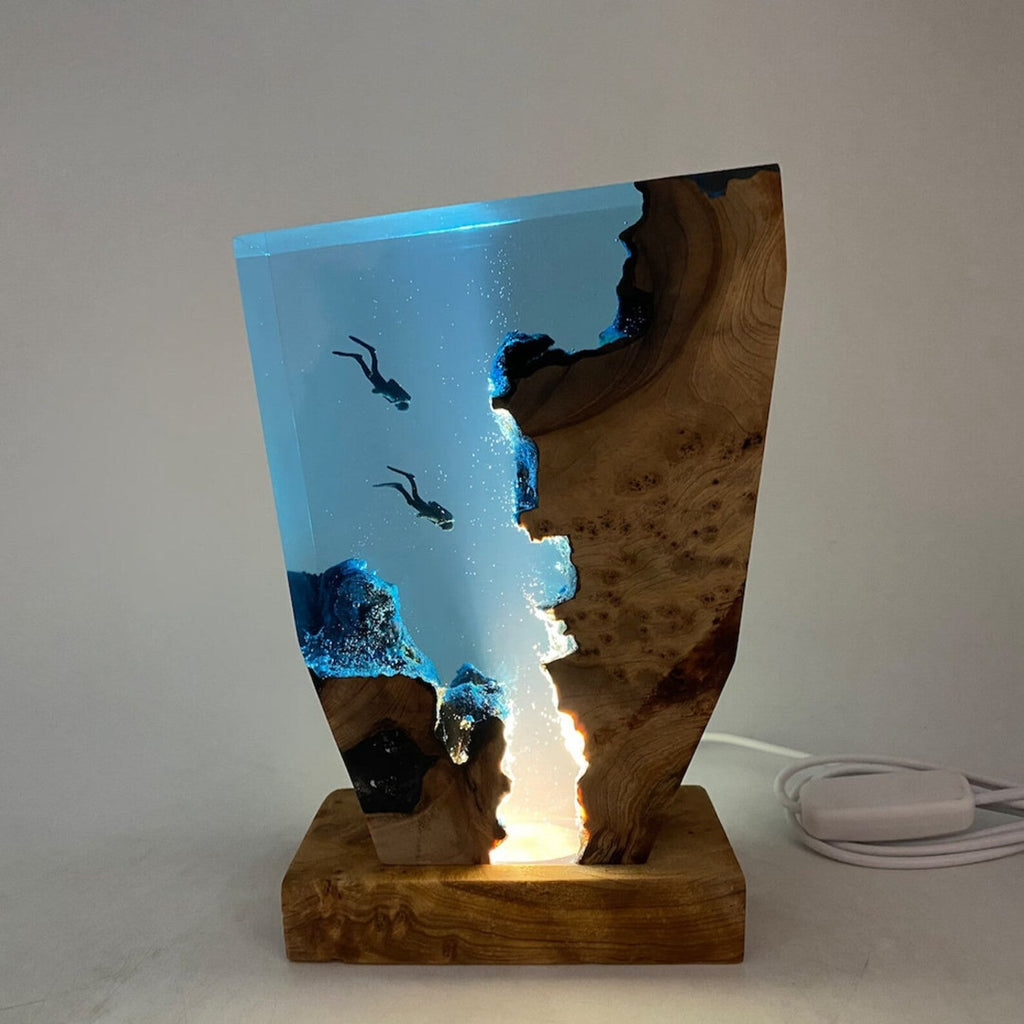 Art Resin Lamp Night Light Scuba Couple Diver Home Decor Gift Unique Christmas Gift Birthday Gift Ideas