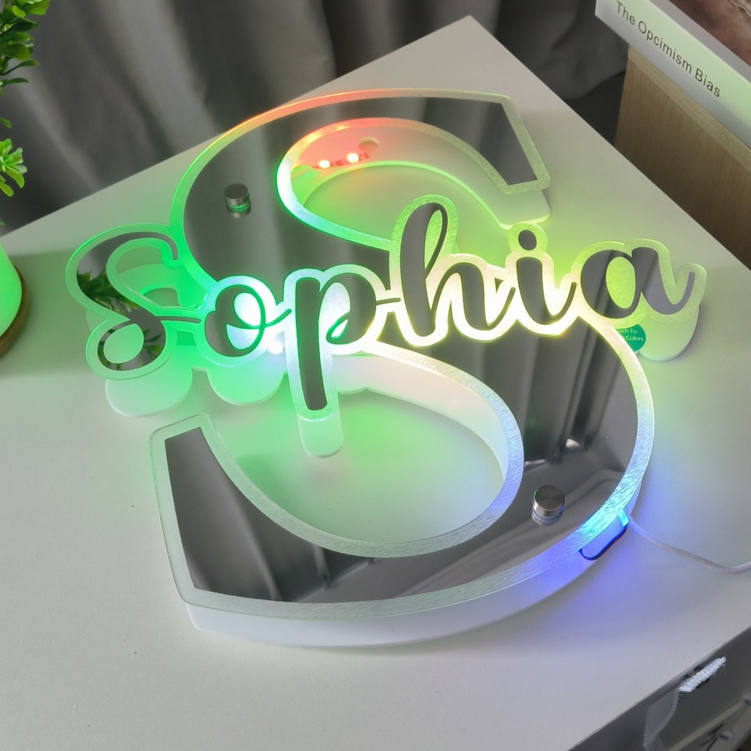 Personalized Name Letter Mirror Light Name Mirror Sign Custom LED illuminated Light-Up Bedroom Sign Gift For Kids