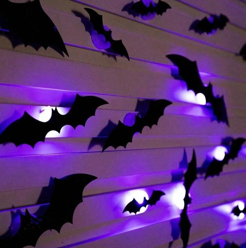 3D Bat Light Design LED Decorations 12pcs Set Spooky Ornaments for Home Party Festival Halloween Easy Install Wall Stickers Smooth Application - Decorative