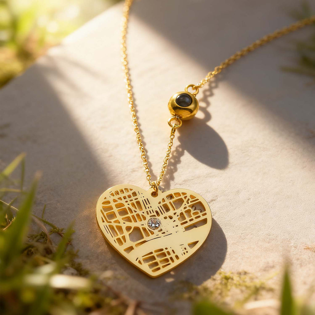 Custom Photo projection Necklace Cherished Spot Map Necklace Gemstone Necklace Gift for Her Anniversary Gift