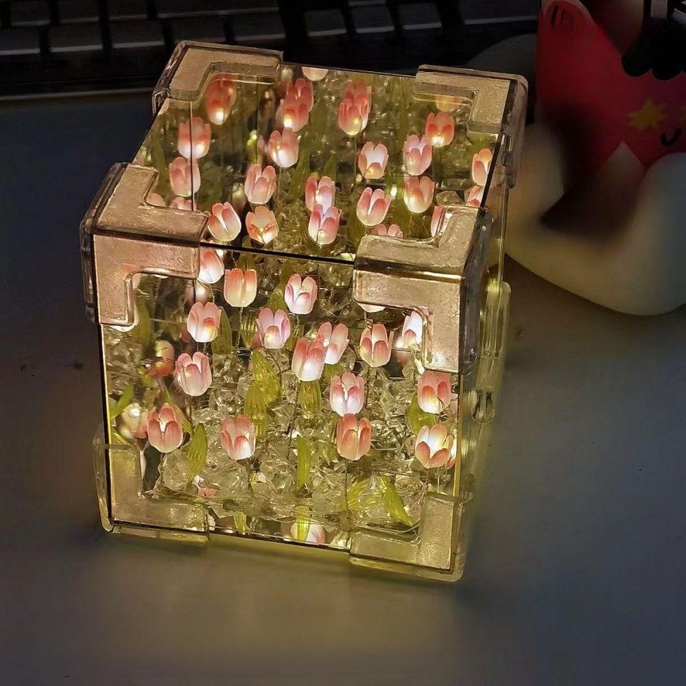 DIY Sea Cube Flower Tulip Lamp Kit Material Package Infinite Garden Acrylic Three-Dimensional Night Lamp Easy Assembly DIY Gift Gift for Girlfriends