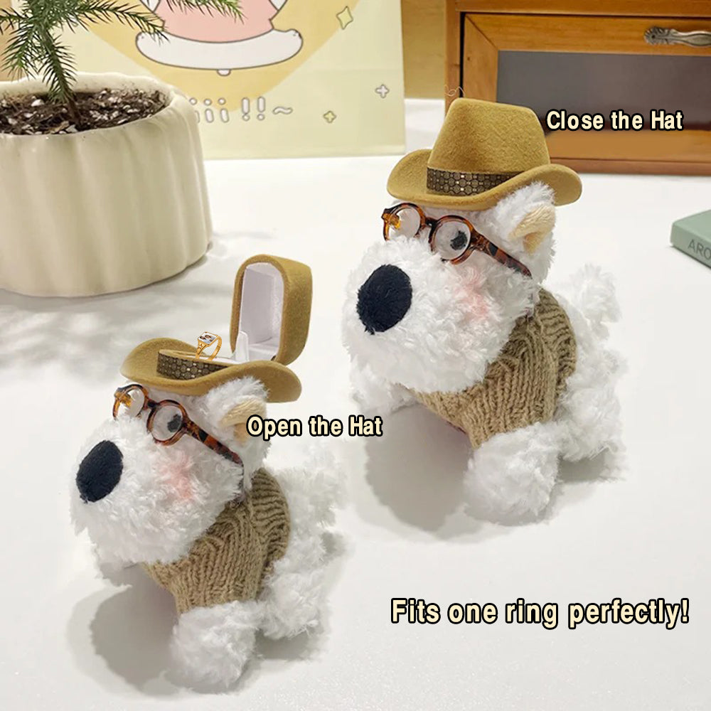 Westie Dog-Shaped Ring Box with Hat Cute Engagement Jewelry Gift for Her