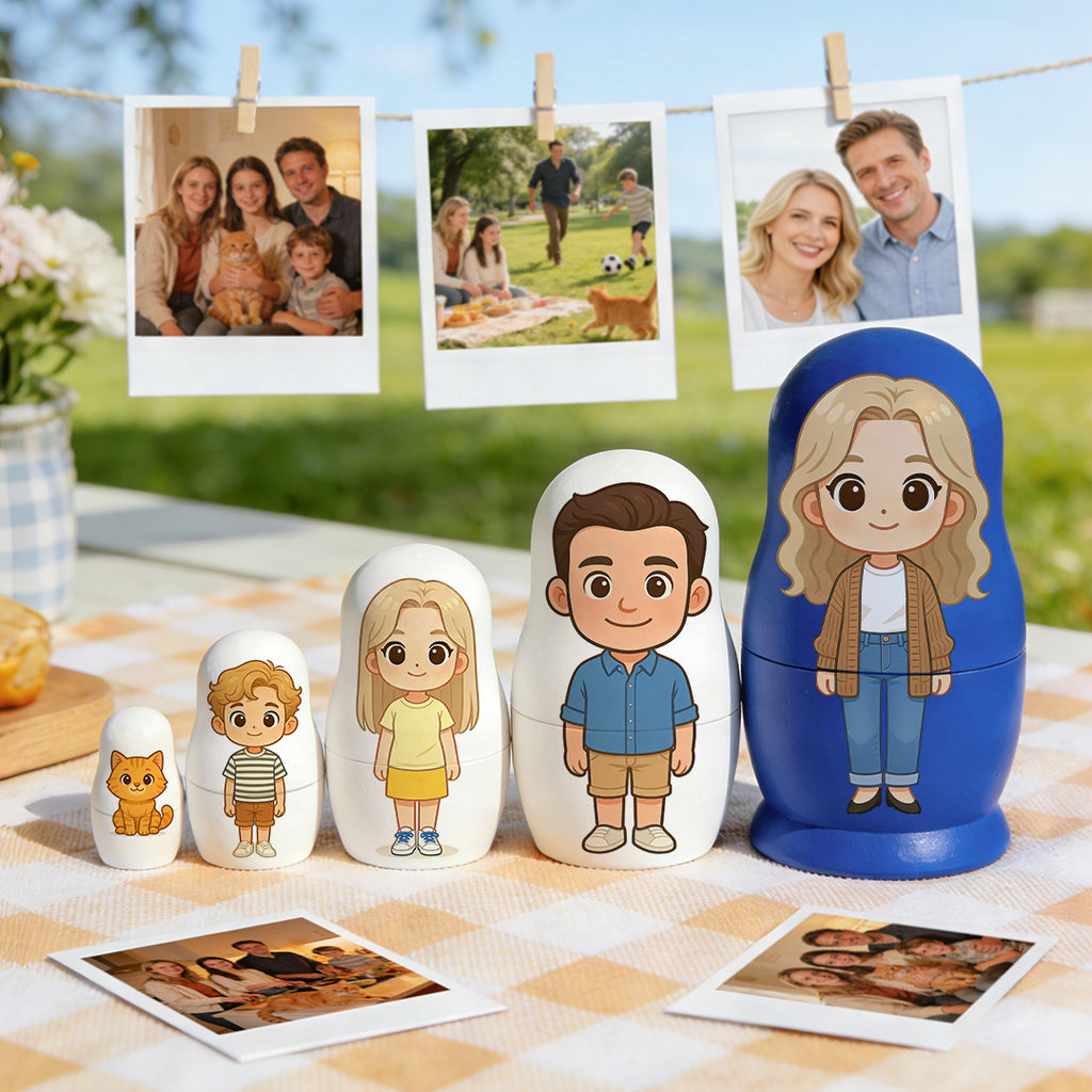 Personalized Portrait Nesting Doll Custom Photo Family Portrait Cartoon Style Gift Photo Gift for Mom