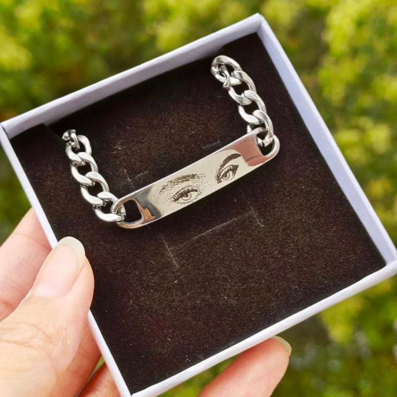 Stainless Steel Laser Engraved Custom Eye Photo Couple Bracelet