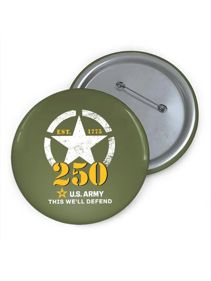 Vintage U.S. Army 250th Anniversary This We'll Defend Est.1775 Print Brooch