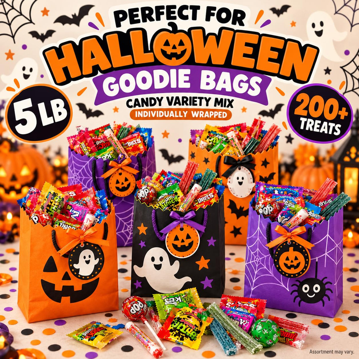 Bulk Candy Variety Pack 5 LB Halloween Individually Wrapped Pinata Mix