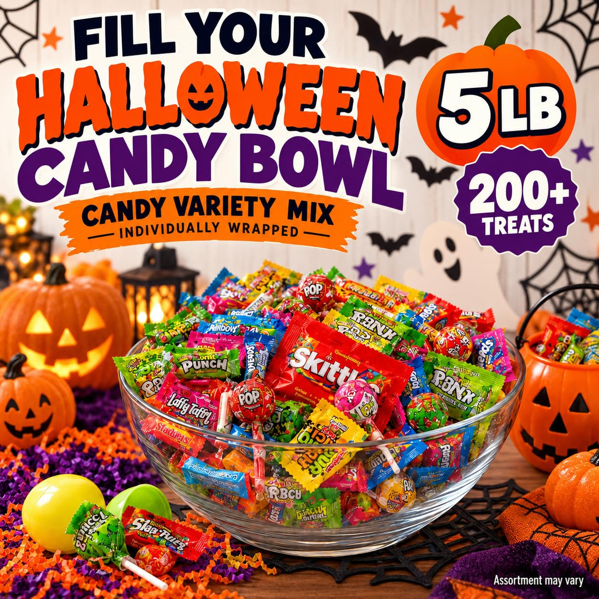 Bulk Candy Variety Pack 5 LB Halloween Individually Wrapped Pinata Mix