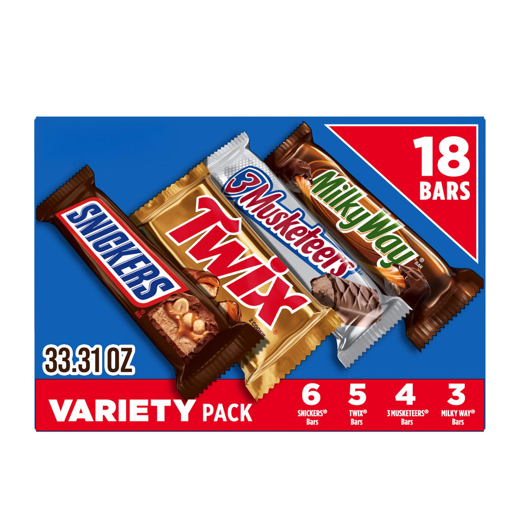 SNICKERS, TWIX, 3 MUSKETEERS, MILKY WAY Full Size Back to School Chocolate Bar Variety Pack, 18 ct B