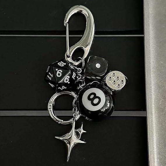 8 Ball Keychain Star Dice Billiards Keychain Lucky Magic 8 Ball Keychain Bag backpack Purse Charm