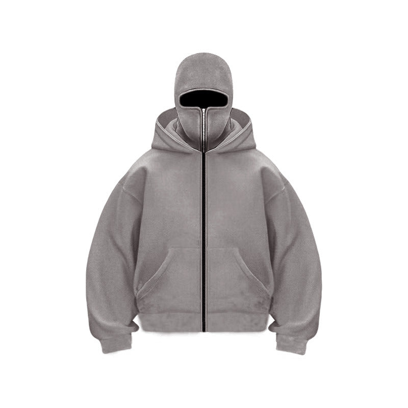2-in-1 Mask Zipped Hoodie Windproof Sports Jacket with Face Mask Unisex Zip-Up Antisocial Wear