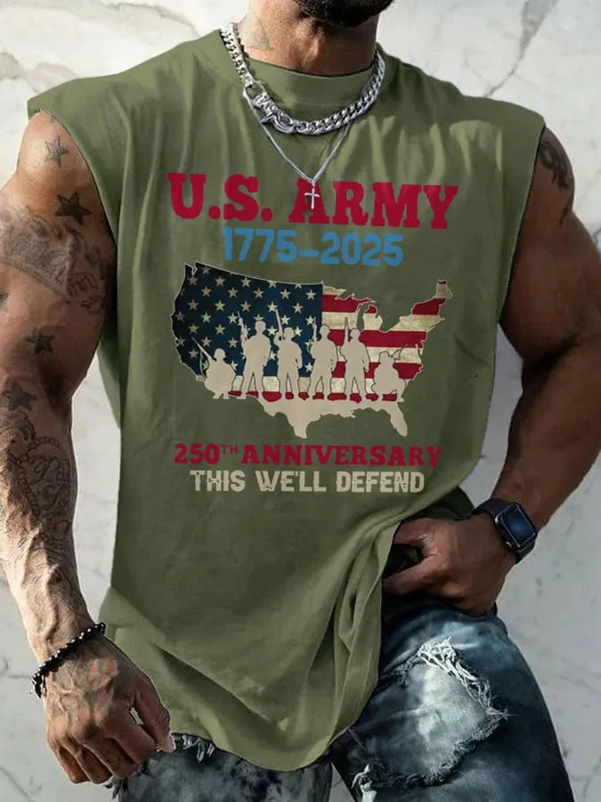 Retro U.S. Army 1775–2025 250th Anniversary This We'll Defend Print Tops Tank