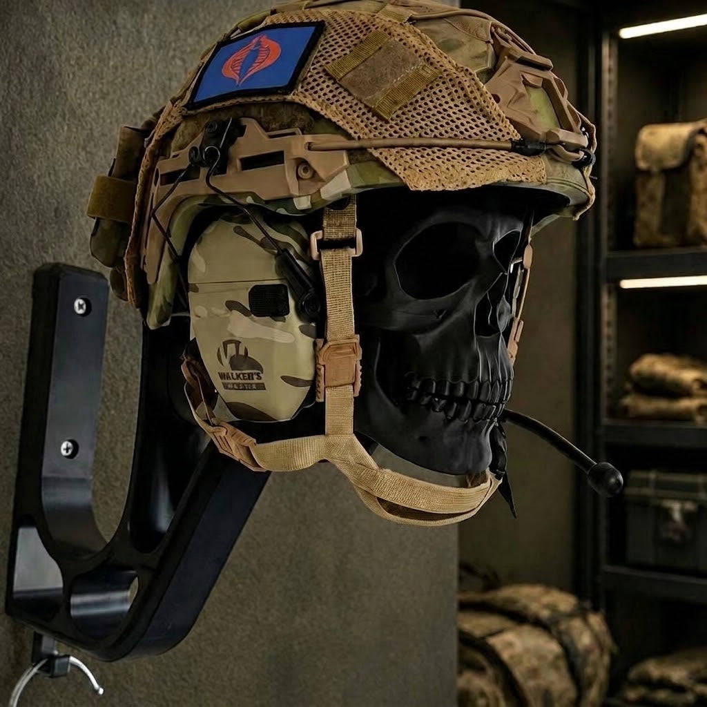Helmet Stand Holder Black Knight Skull Wall Mount Tactical Motorcycle Helmet Rack Gothic Skull Head Display Stand for Caps Headphones Gear Decor