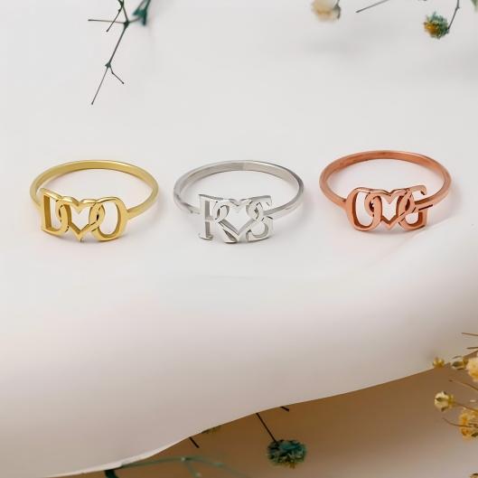 Personalized Letter Couple Initial Ring with Heart