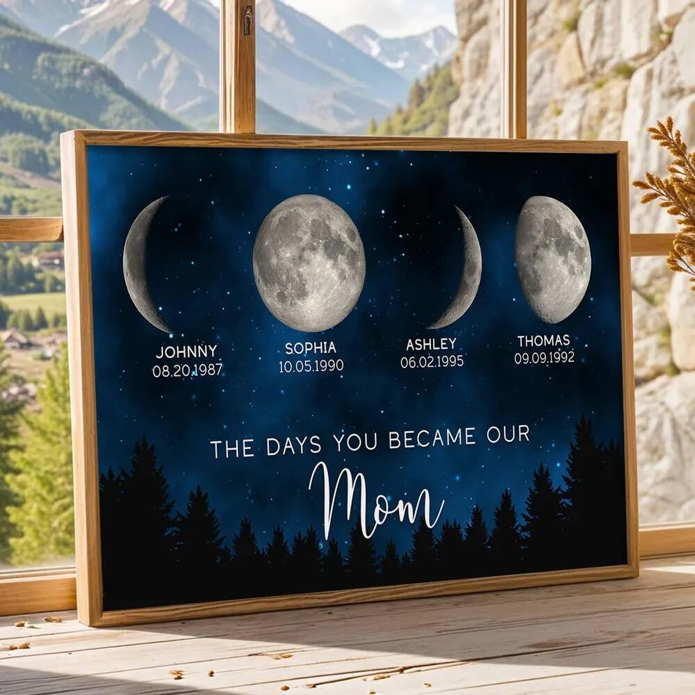 Personalized Galaxy Night Custom Birthday Moon Phase The Days You Became Our Mom With Kids Names Ideal Gifts for Mother's Day Gifts!