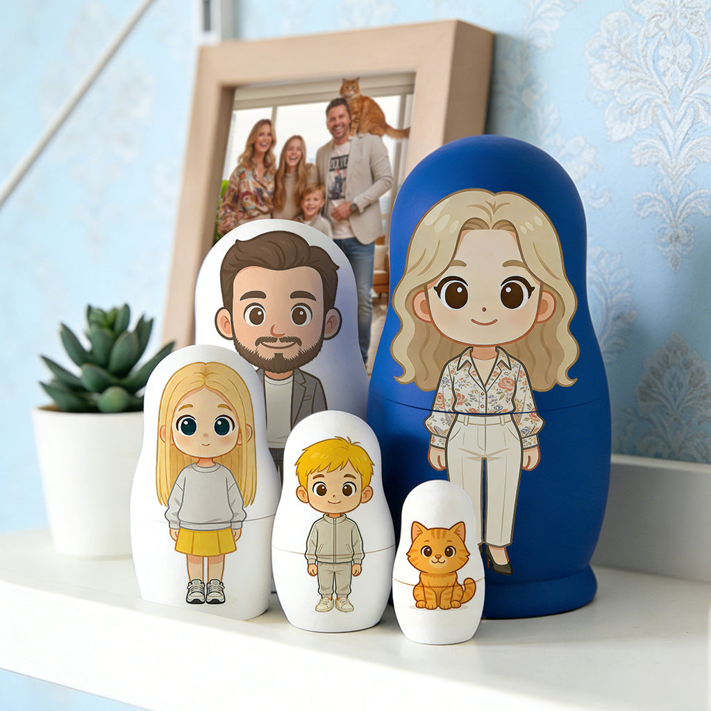 Personalized Portrait Nesting Doll Custom Photo Family Portrait Cartoon Style Gift Photo Gift for Mom
