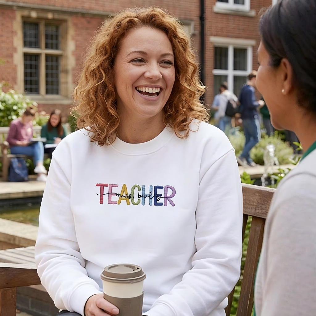 Personalized Multicolor Embroidered Teacher T-Shirt Sweatshirt Hoodiewith Custom Name Back-to-School Gift for Teachers
