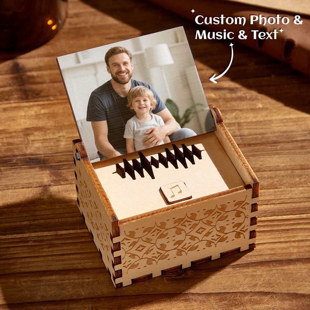 Custom Digital Music Box Any song Tune or Voice Personalized  Wooden Photo Music Box with Text Father's Day Gift