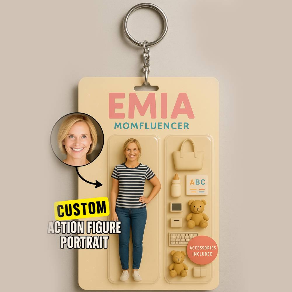 3D Effect Action Figure Pack Packaging Toy Box Style Art Gift Personalized Acrylic Keychain Gift for Mom