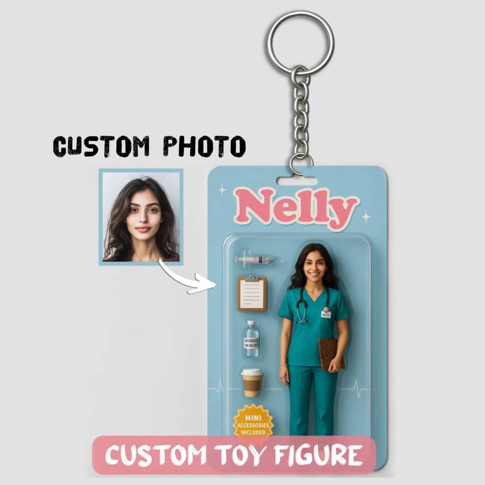 3D Effect Action Figure Pack Packaging Toy Box Style Art Gift Personalized Acrylic Keychain Gift for Mom