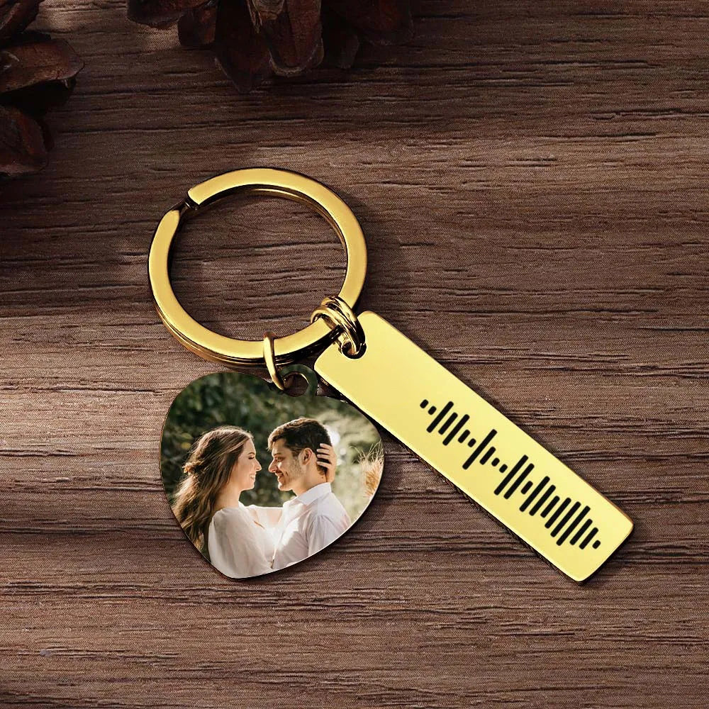 Personalized Scannable Music Code Keychain Custom Picture & Music Song Code Heart Couples Photo Keyring Gifts for Boyfriend