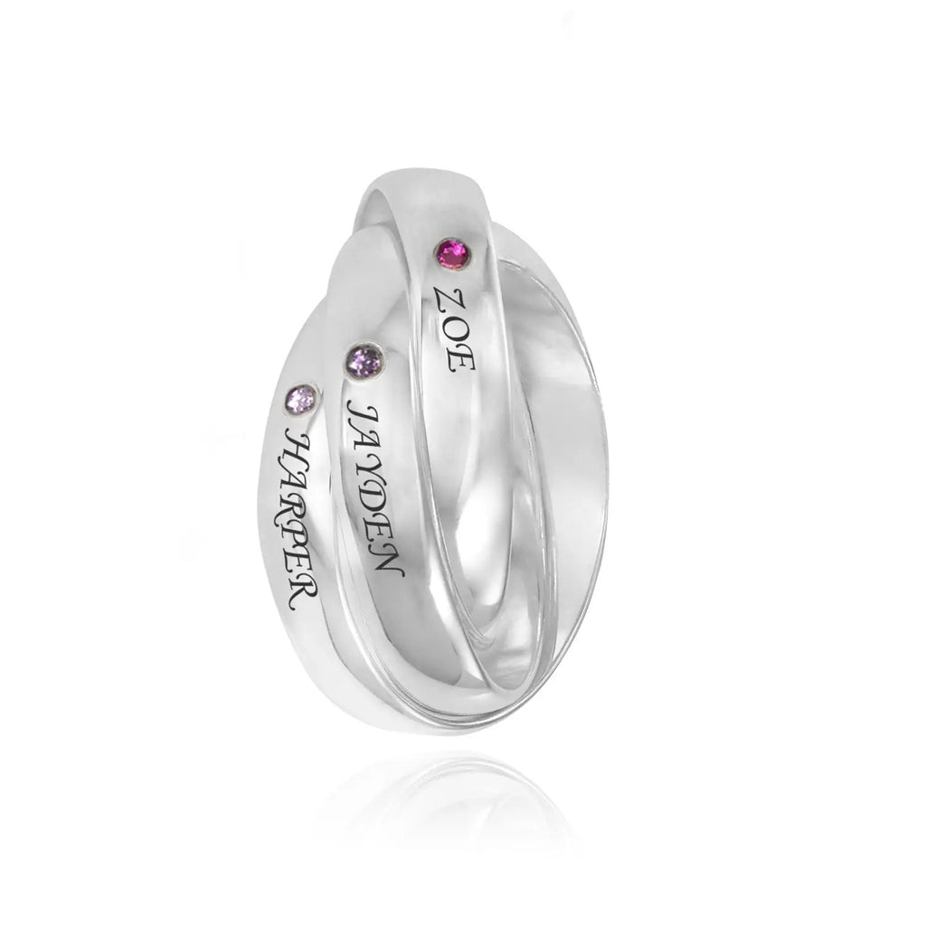 Three Interlocking Birthstone Rings – Personalized Triple Band Ring Gift for Her