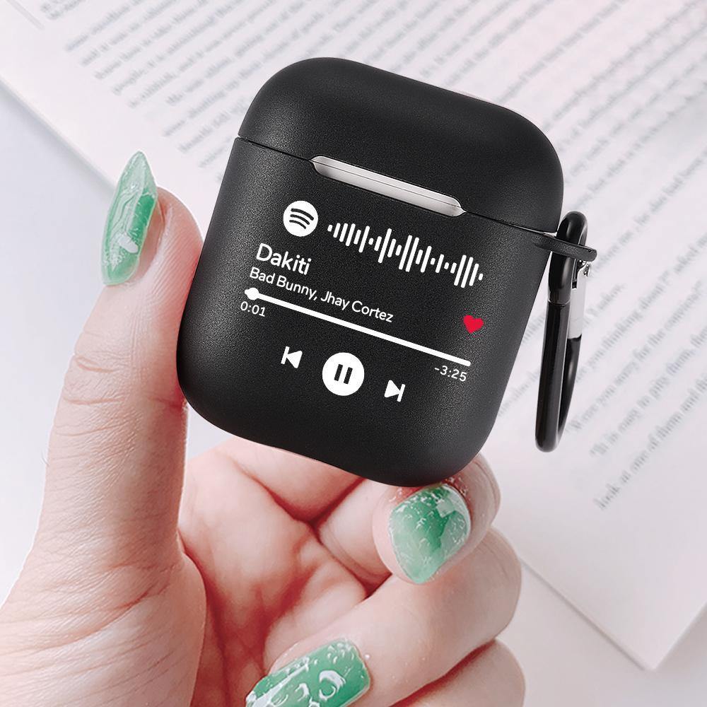 Custom Scannable Spotify Code Airpods Case, Engraved Custom Music Song Airpods Case Black