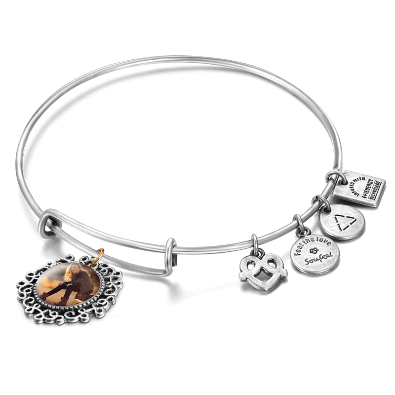 Complete Round Photo Charm Bangle Special Alloy