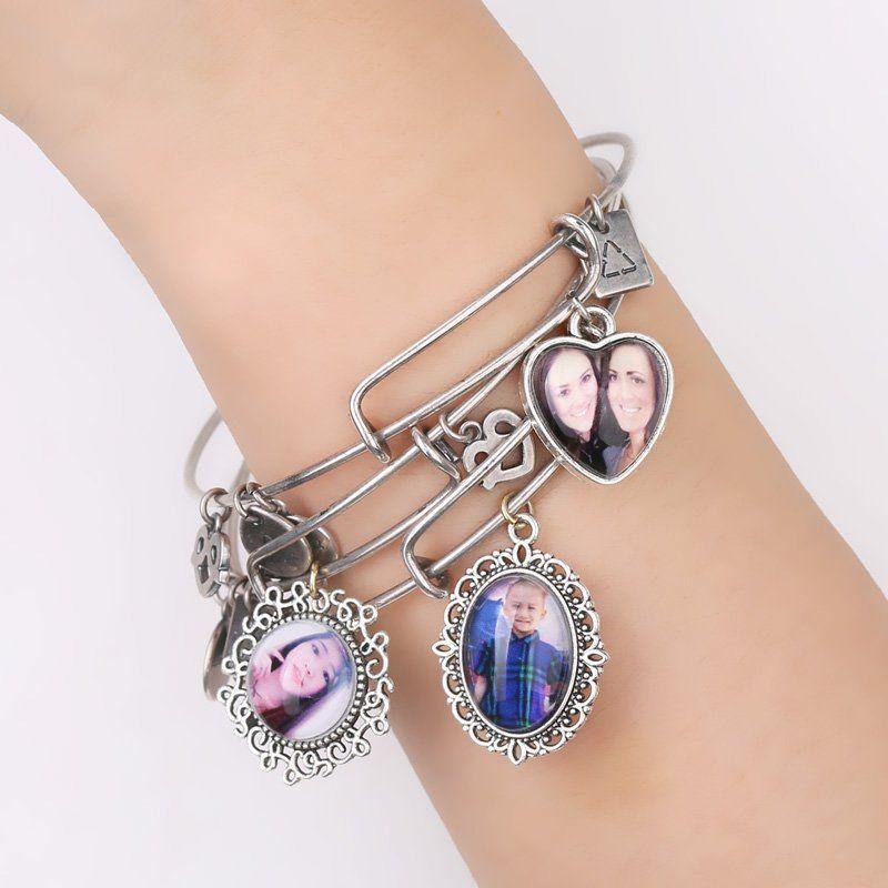 Complete Oval Photo Charm Bangle Special Alloy
