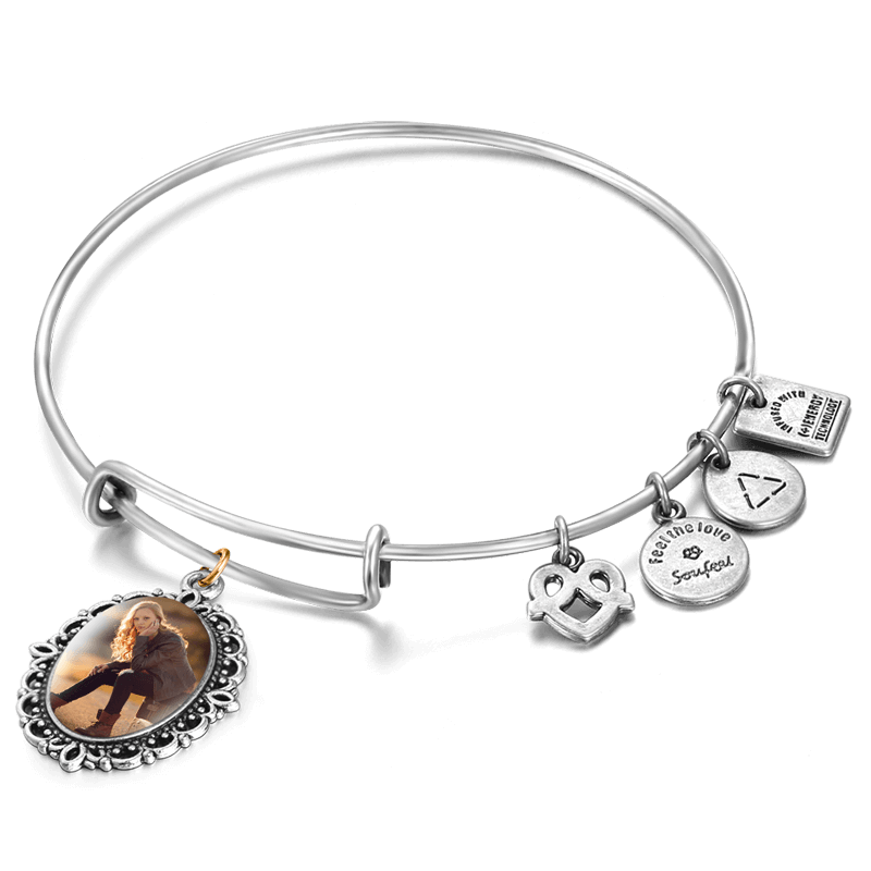 Complete Oval Photo Charm Bangle Special Alloy
